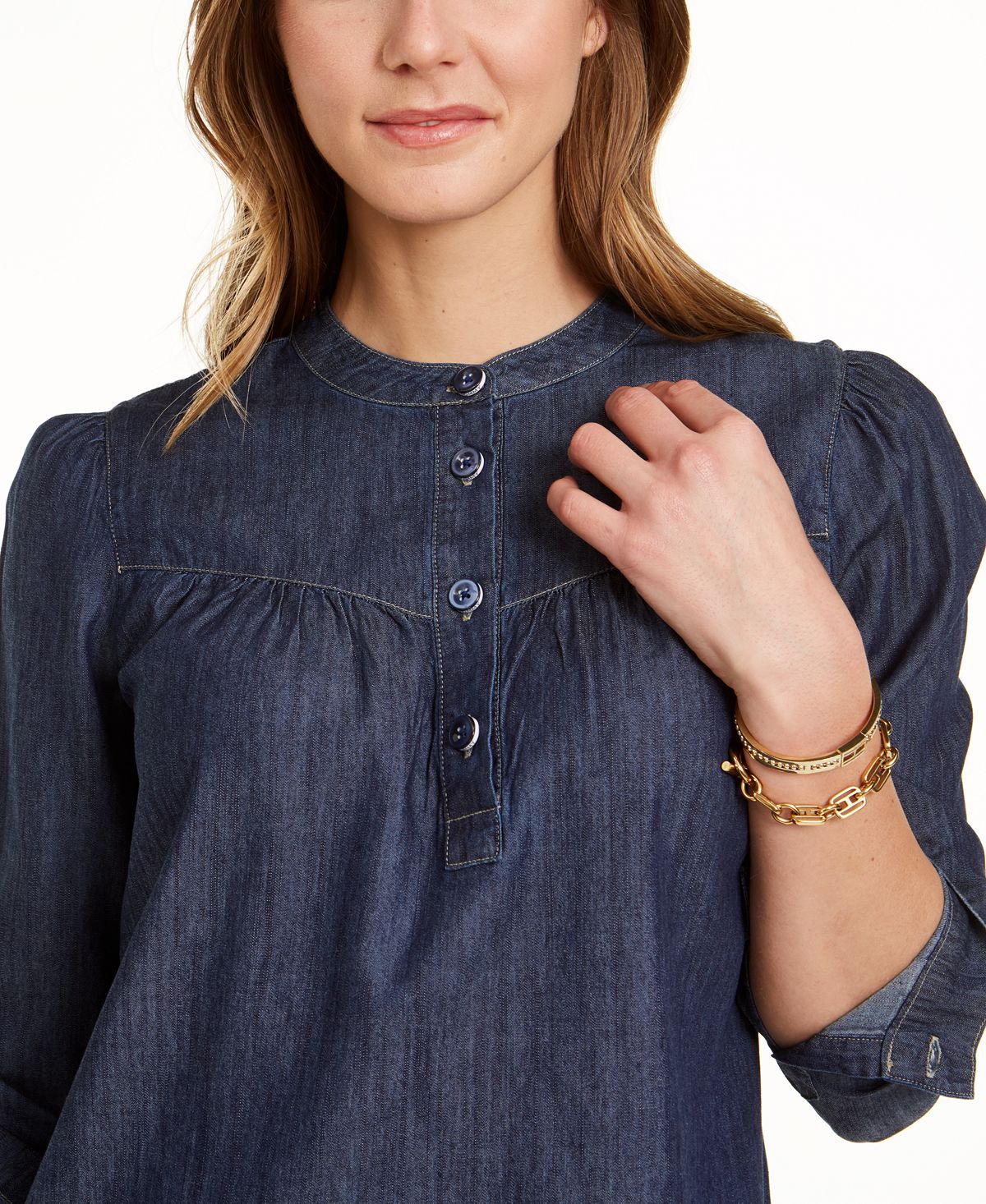 Tommy Hilfiger Blusa Feminina Gola Alta Azul Tamanho Grande