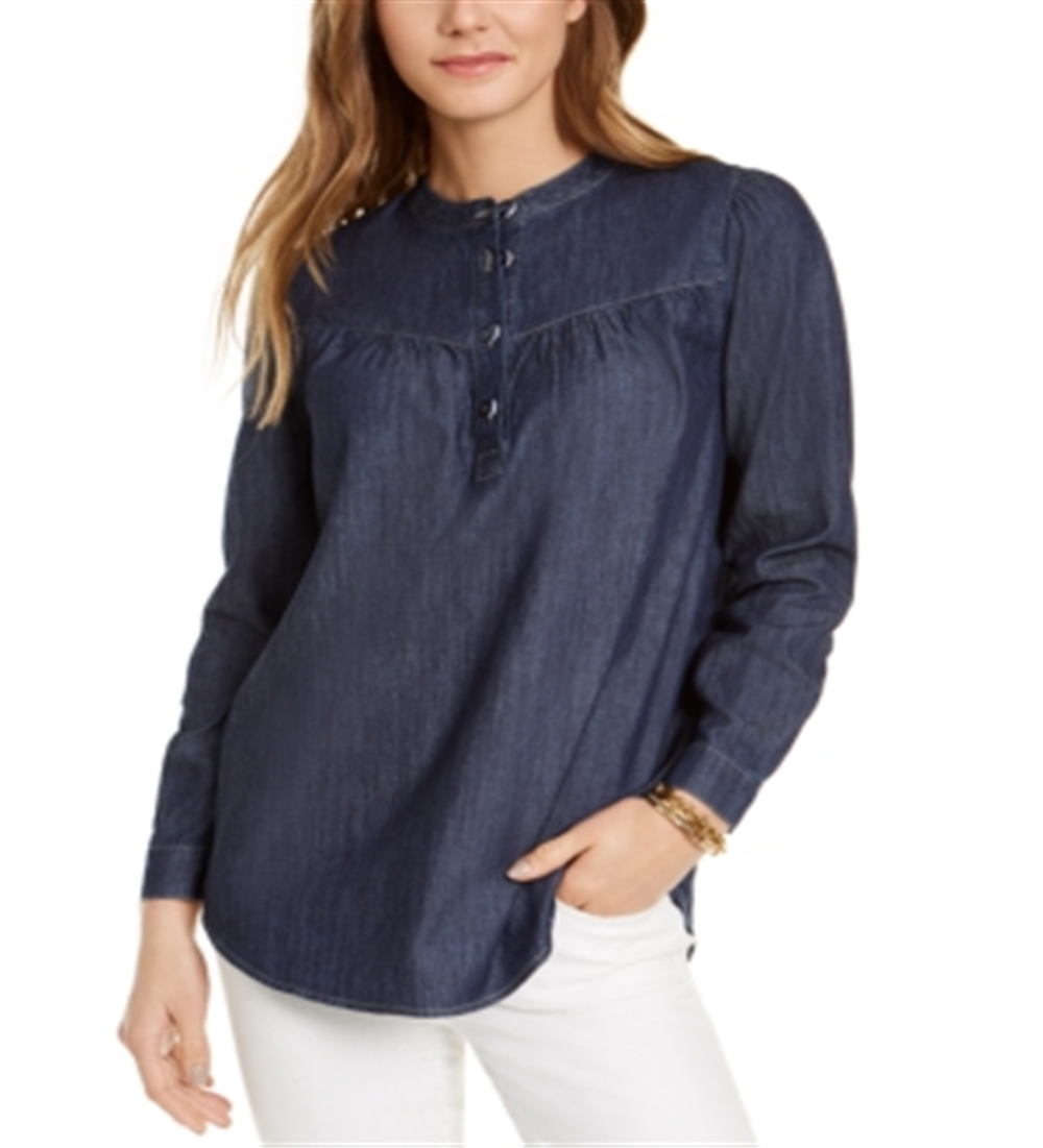 Tommy Hilfiger Blusa Feminina Gola Alta Azul Tamanho Grande
