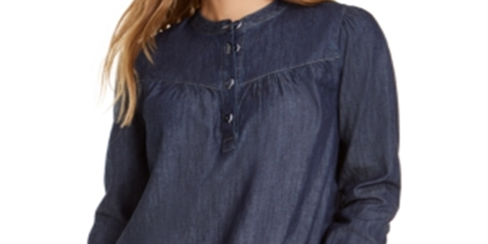 Tommy Hilfiger Blusa Feminina Gola Alta Azul Tamanho Grande