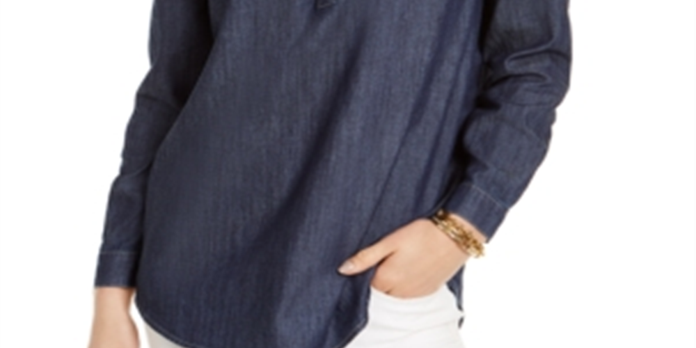 Tommy Hilfiger Blusa Feminina Gola Alta Azul Tamanho Grande