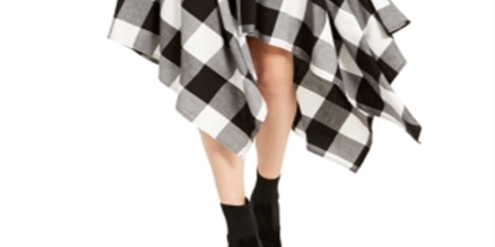 Saia feminina com bainha em lenço xadrez Buffalo Bar III, preta, tamanho XXS