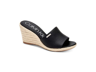 Calvin Klein Sandálias Femininas Britta Couro Abertas Plataforma Casual Pretas Tamanho 9,5 M