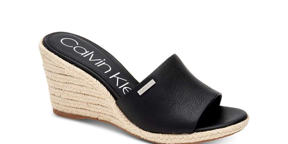 Calvin Klein Sandálias Femininas Britta Couro Abertas Plataforma Casual Pretas Tamanho 9,5 M