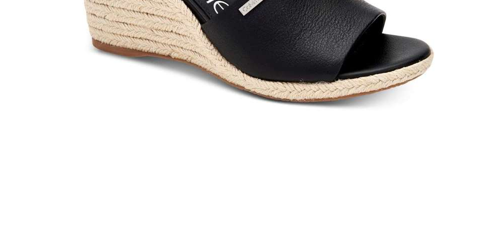 Calvin Klein Sandálias Femininas Britta Couro Abertas Plataforma Casual Pretas Tamanho 9,5 M