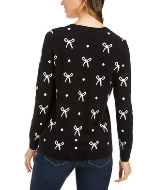Suéter feminino com estampa de laço Charter Club, preto, tamanho pequeno GG