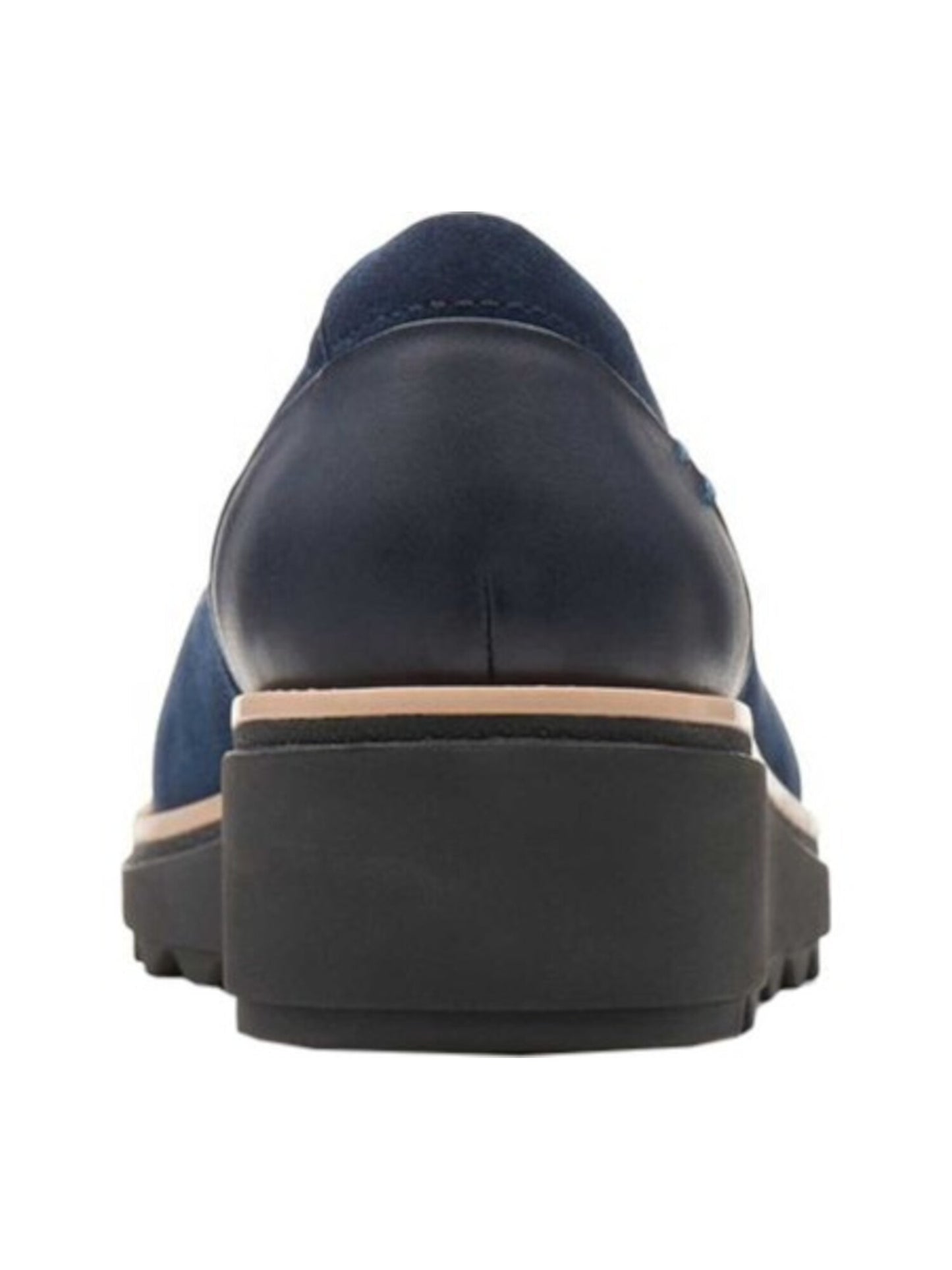 Clarks Plataforma Feminina Almofadada Absorção de Umidade Elástica Sharon Dolly Bico Redondo Cunha Slip Azul Marinho Tamanho 12 M