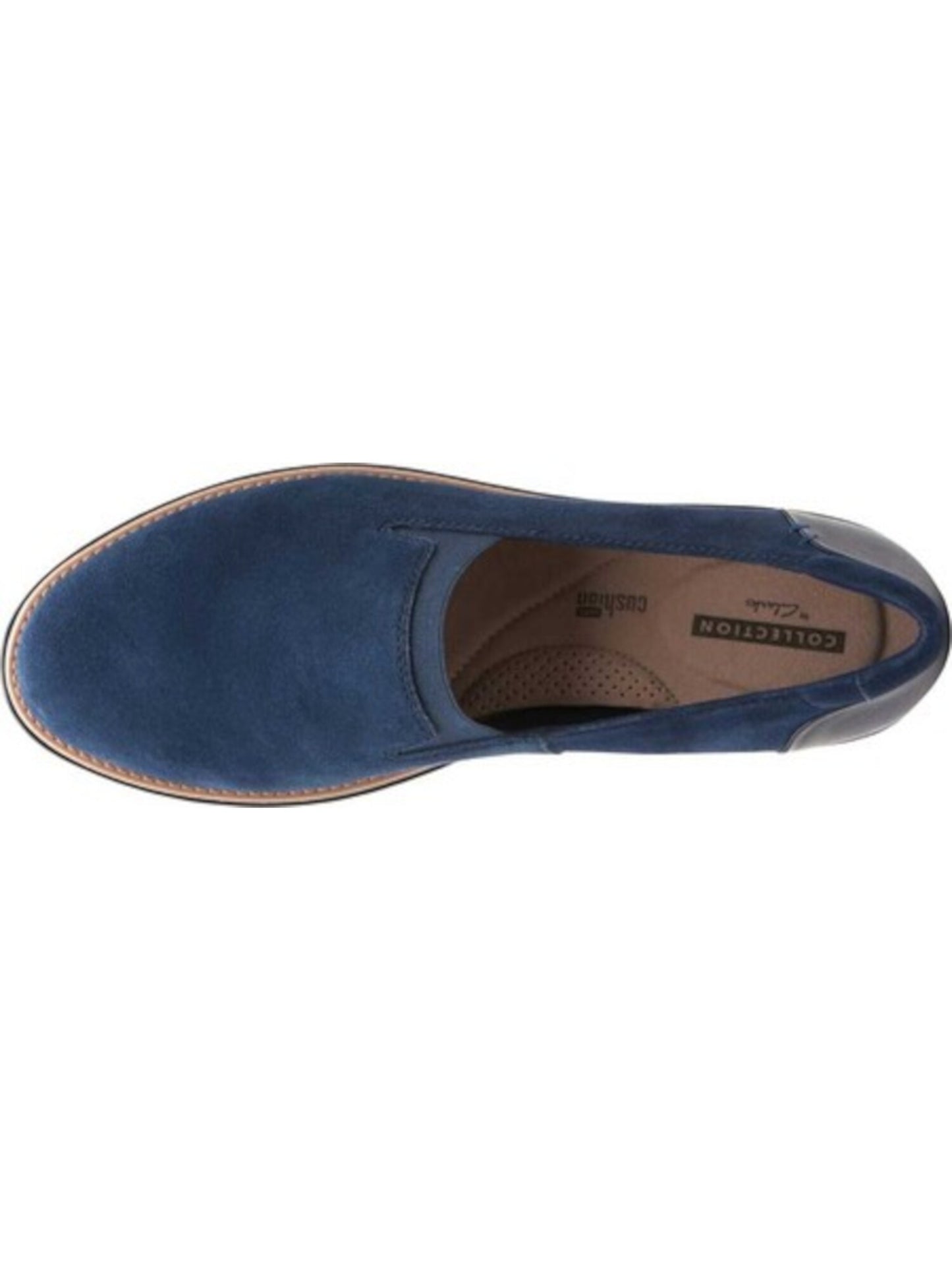 Clarks Plataforma Feminina Almofadada Absorção de Umidade Elástica Sharon Dolly Bico Redondo Cunha Slip Azul Marinho Tamanho 12 M