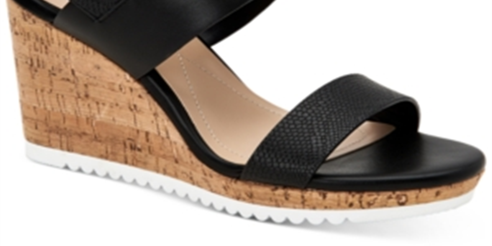 Sandálias femininas Alfani Tilliee de couro com tiras e salto plataforma, pretas, tamanho 9,5 M