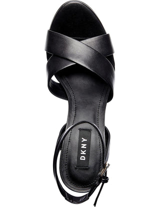 DKNY Sapatos Femininos de Couro com Biqueira Aberta e Tira no Tornozelo Clássicos Pretos Tamanho 6 M