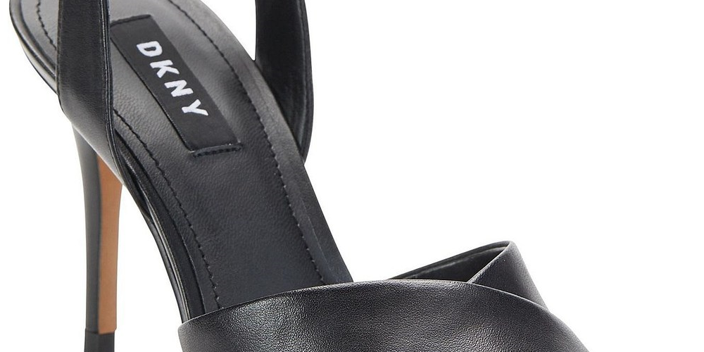 DKNY Sapatos Femininos de Couro com Biqueira Aberta e Tira no Tornozelo Clássicos Pretos Tamanho 6 M