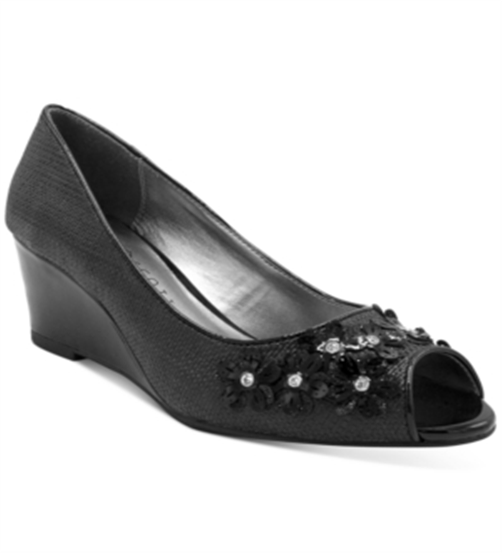Sandálias femininas Karen Scott Coraa Peep Wedge, pretas, tamanho 5,5 M