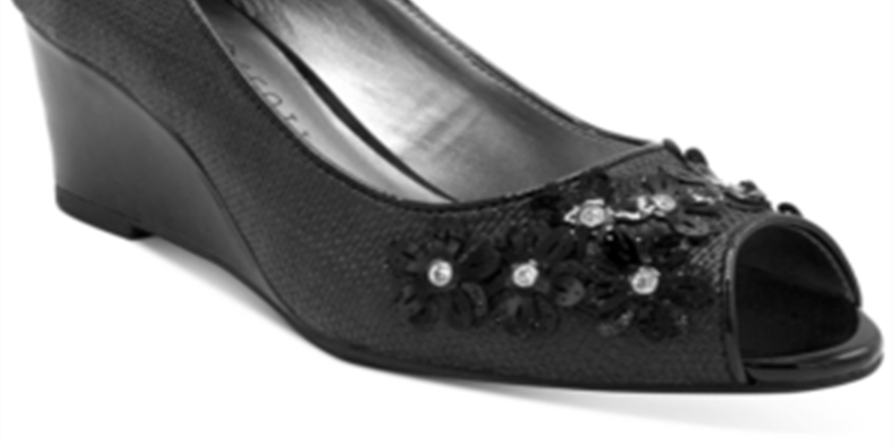 Sandálias femininas Karen Scott Coraa Peep Wedge, pretas, tamanho 5,5 M