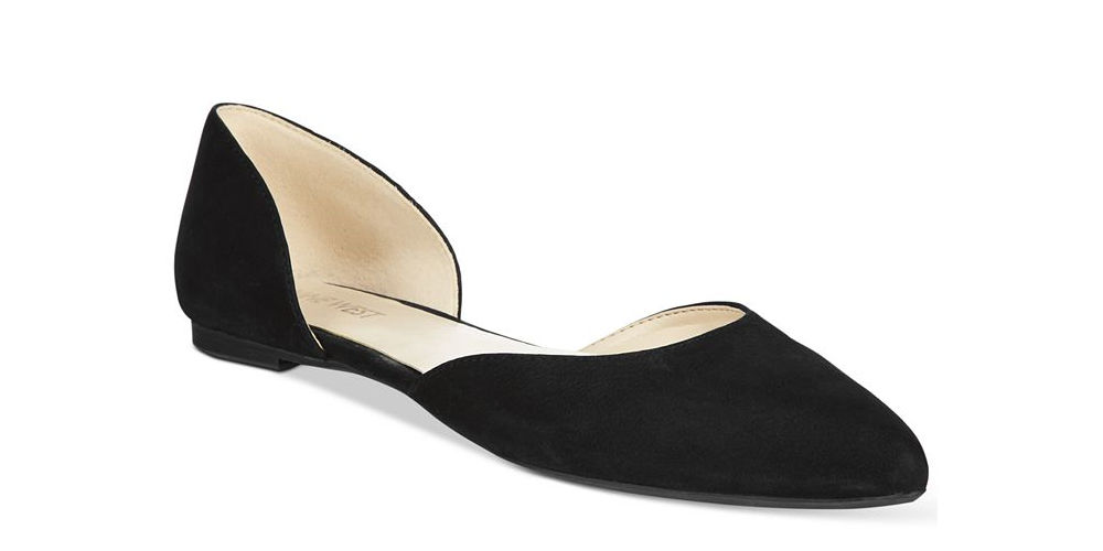 Sapatilhas de balé femininas Nine West Starship de couro com bico fino, pretas, tamanho 6,5 M