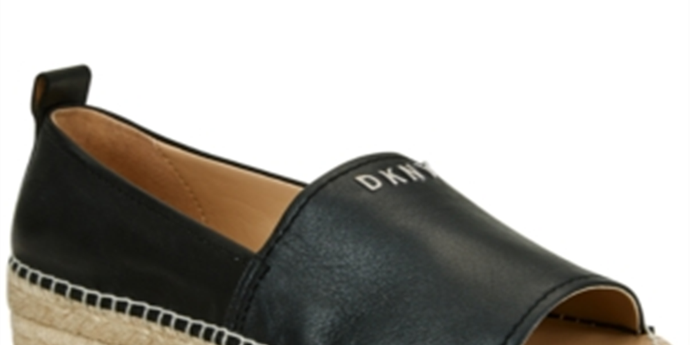 Sandálias DKNY Mer Leather Peep Toe Casual Espadrille Femininas Pretas Tamanho 6.5