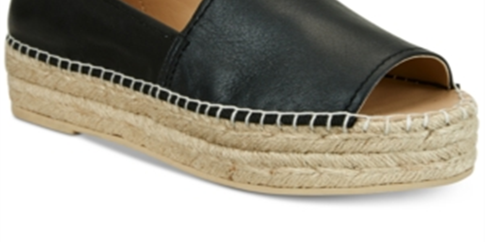 Sandálias DKNY Mer Leather Peep Toe Casual Espadrille Femininas Pretas Tamanho 6.5