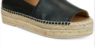 DKNY Women's Mer Leather Peep Toe Casual Espadrille Sandals Black Size 6.5