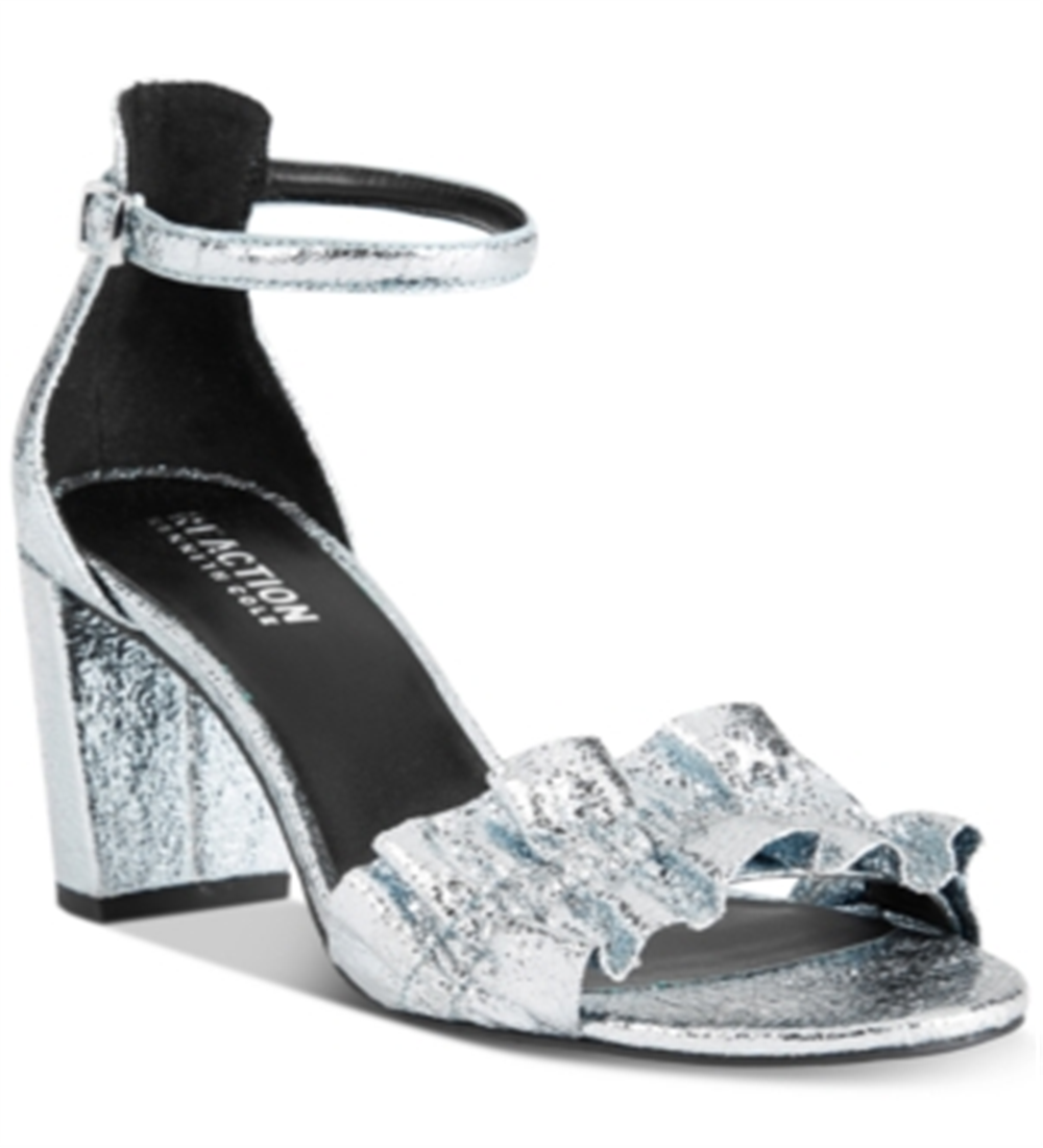 Sandália feminina Kenneth Cole Reaction Ride com babados e salto alto, cinza, tamanho 6,5 M