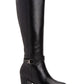 Botas femininas Bandolino Jimani de couro, bico fechado, cano médio, pretas, tamanho 7 M
