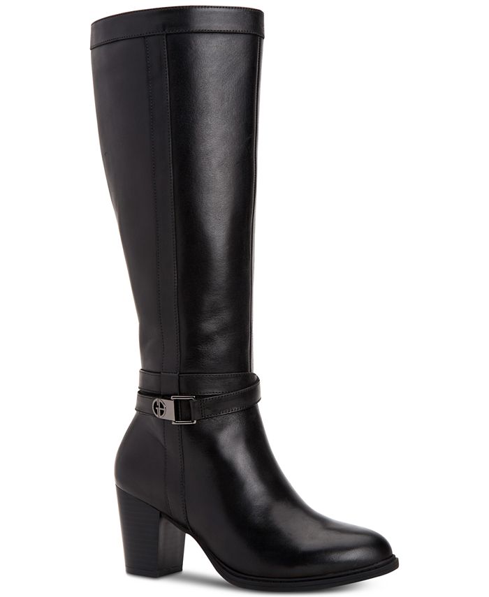 Botas femininas Bandolino Jimani de couro, bico fechado, cano médio, pretas, tamanho 7 M