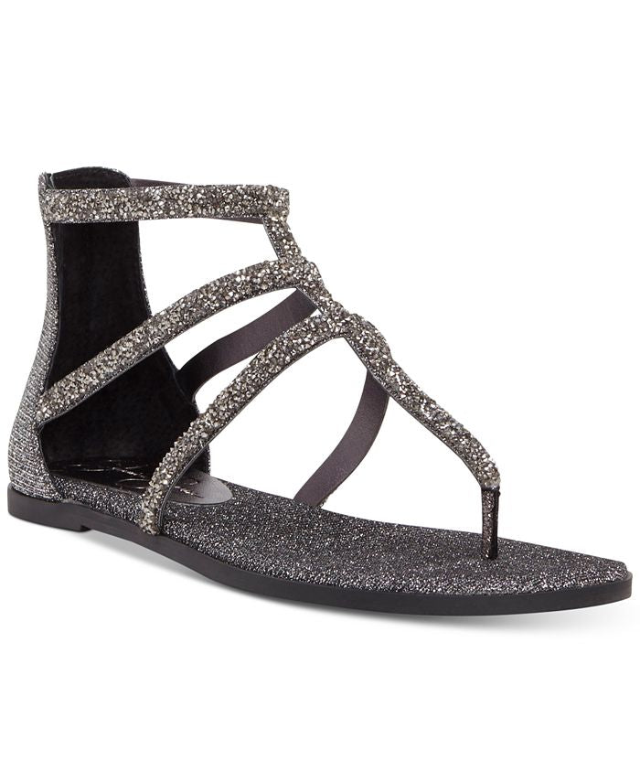 Sandália feminina Jessica Simpson Cammie Thong, prateada, tamanho 5,5 M