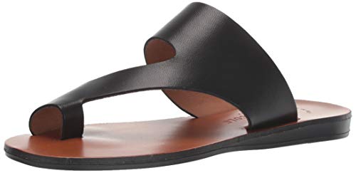Sandálias femininas Kenneth Cole New York com tira de couro e bico redondo, tamanho 6 M, pretas