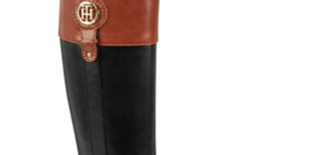 Tommy Hilfiger Imina 3 Botas de montaria femininas de couro sintético até o joelho, pretas, tamanho 8 MW
