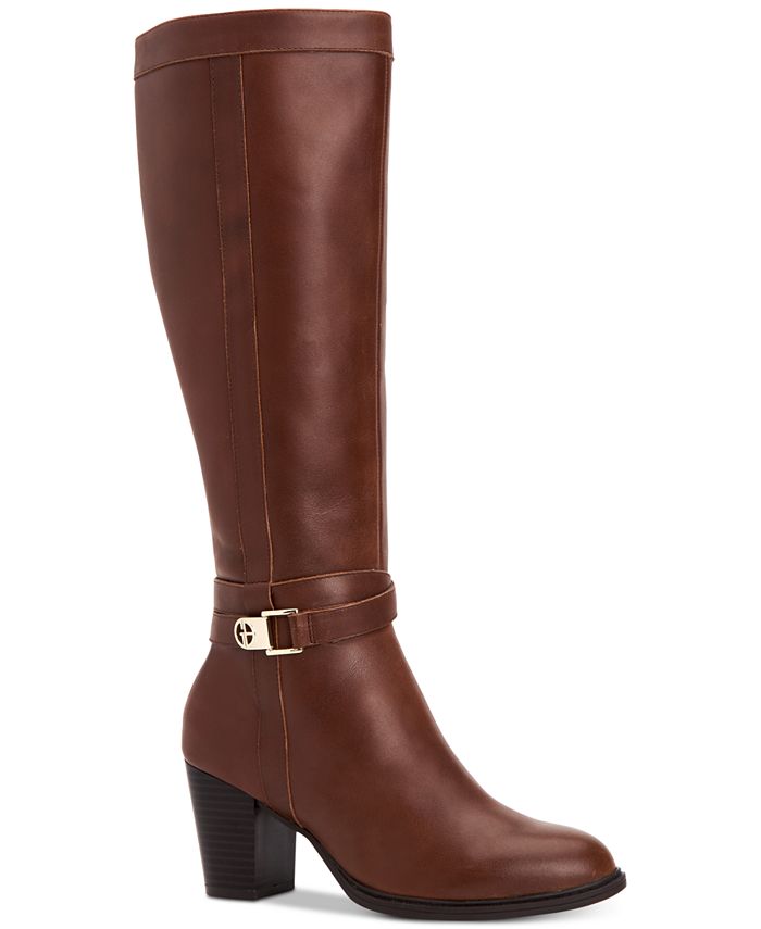 Botas femininas Giani Bernini Rozario de couro, bico fechado, cano alto, marrom, tamanho 5,5 M