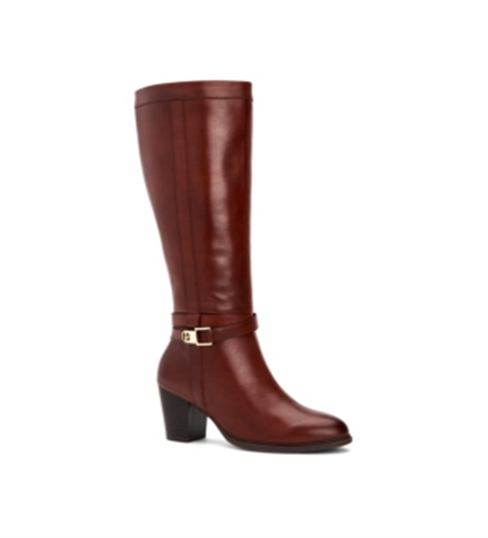 Botas femininas Giani Bernini Rozario de couro, bico fechado, cano alto, marrom, tamanho 5,5 M