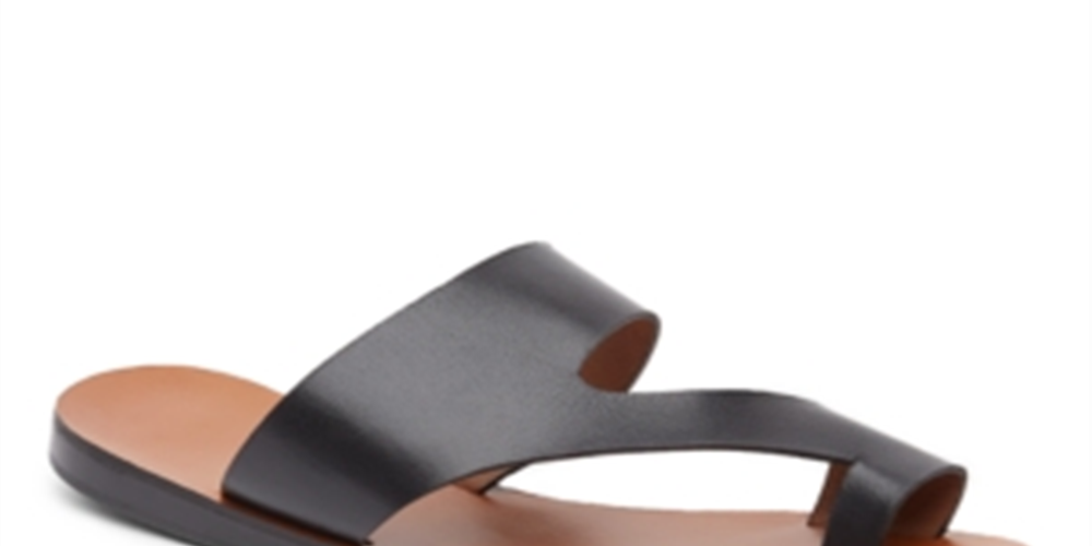 Sandálias rasteiras femininas Kenneth Cole New York Palm Leather, pretas, tamanho 8 M