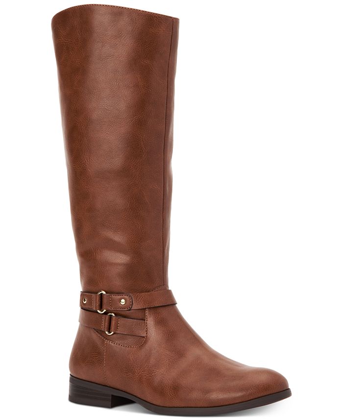 Botas de montaria femininas Kindell de couro sintético com bico redondo, tamanho 9,5 M, marrom