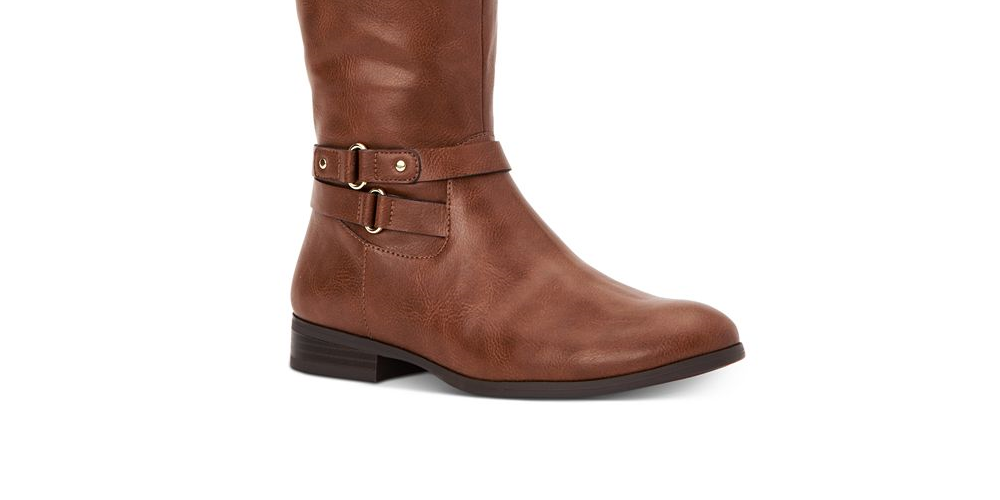 Botas de montaria femininas Kindell de couro sintético com bico redondo, tamanho 9,5 M, marrom