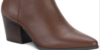 Botas femininas American Rag com salto bloco, bico fino, acolchoado e confortável, em couro, tamanho 8 M, marrom