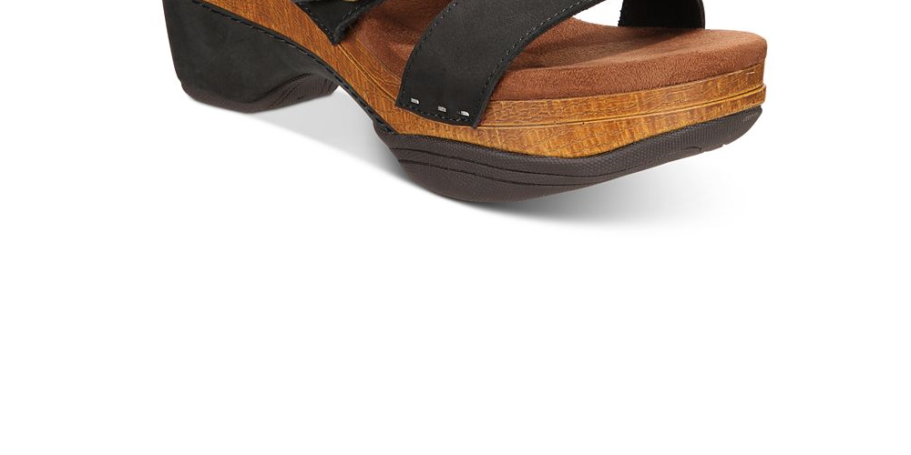 Sandálias femininas American Rag Danyelle de couro com bico aberto e tira no tornozelo, pretas, tamanho 6,5 m