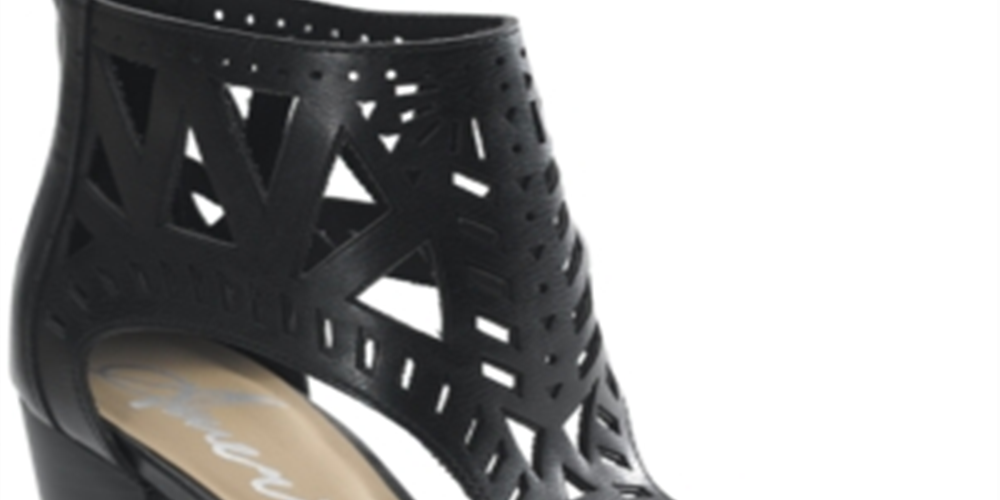 Sandálias femininas American Rag Danyelle de couro com bico aberto e tira no tornozelo, pretas, tamanho 6,5 m