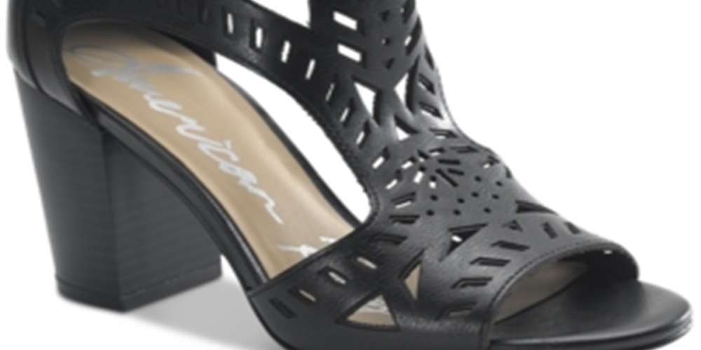 Sandálias femininas American Rag Danyelle de couro com bico aberto e tira no tornozelo, pretas, tamanho 6,5 m