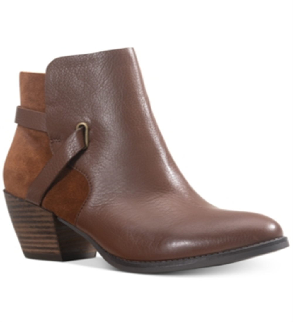 Botas femininas American Rag de couro com bico redondo e salto bloco, zíper, marrom, tamanho 10 M