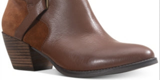 Botas femininas American Rag de couro com bico redondo e salto bloco, zíper, marrom, tamanho 10 M