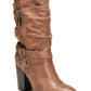 Botas femininas Carlos by Carlos Santana, bico fino, salto grosso, zíper, marrom, tamanho 8 M