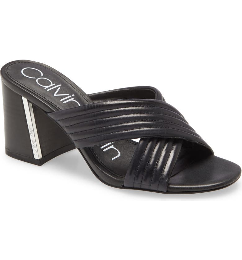 Sandálias de couro femininas Calvin Klein Crisscross Roena, pretas, tamanho 7 M