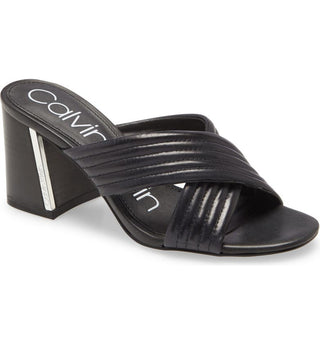 Sandálias de couro femininas Calvin Klein Crisscross Roena, pretas, tamanho 7 M