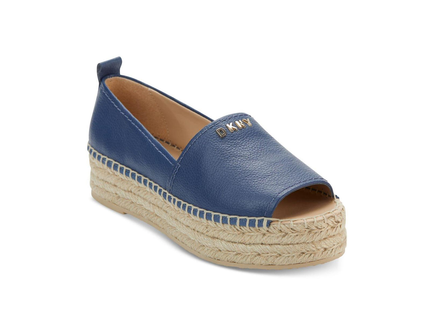 Sandálias femininas DKNY Mer Leather com bico aberto e alpargatas casuais, tamanho 7,5, azul