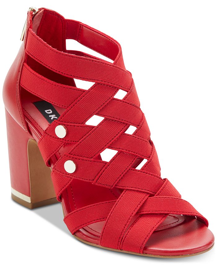 Sandálias femininas DKNY Heva Leather com salto de tiras, vermelhas, 9,5, médias