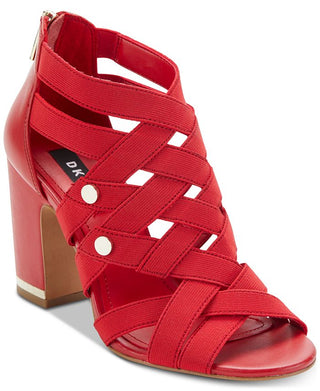 DKNY Women's Heva Leather Strappy Heel Sandals Red 9.5 Medium