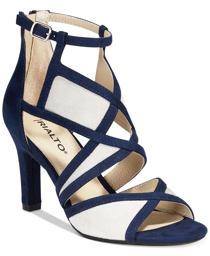 Rialto Feminino Ria Tecido Peep Toe Tira no Tornozelo D-orsay Sapatos Marinho Tamanho 5.5