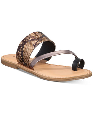 Sandálias rasteiras femininas Billyne Leather com bico aberto, pretas, tamanho 7 M, Rock &amp; Candy