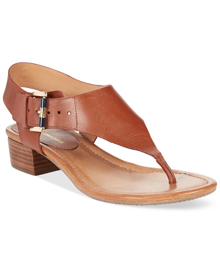 Sandálias femininas Tommy Hilfiger DBRLL Kitty II Sandália de couro marrom tamanho 6M