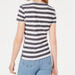 Blusa feminina listrada com bainha torcida Bar III, branca, tamanho médio