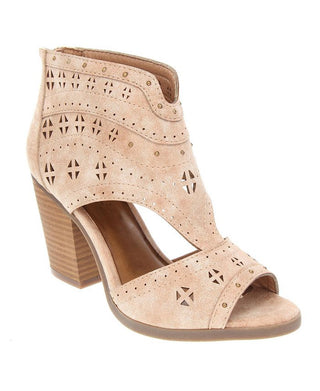 Sugar Women's Studded Cushioned Perforated Viveca Almond Toe Block Heel Zip up Booties Beige Size 8 M