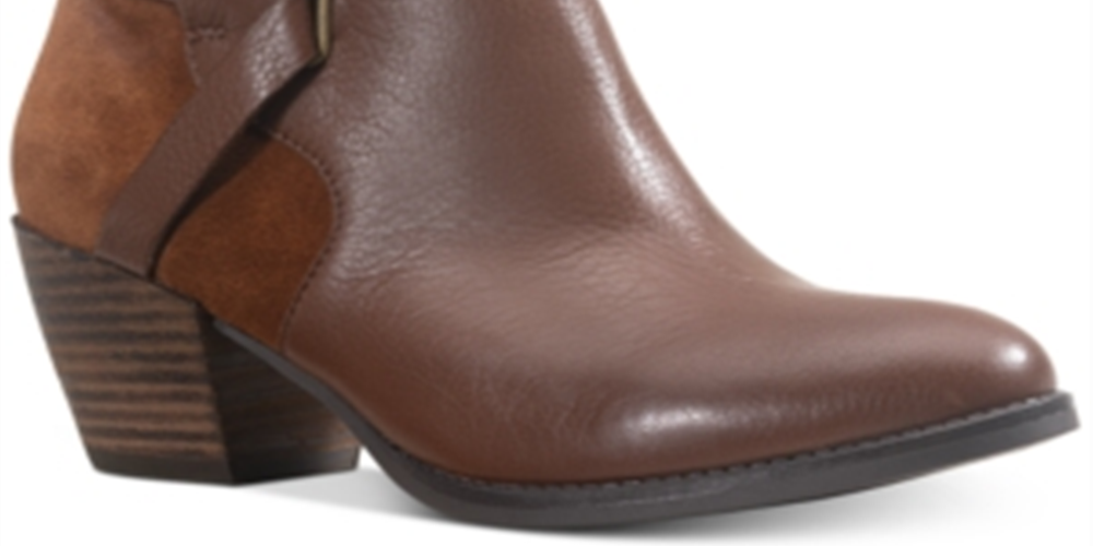 Botas femininas American Rag com tiras confortáveis, bico redondo, salto bloco e zíper, couro marrom, tamanho 9 M