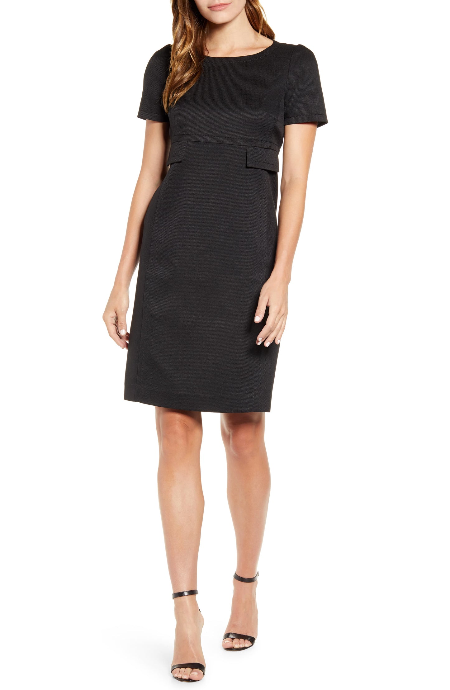 Vestido feminino Anne Klein com decote largo e manga curta, preto, tamanho 8